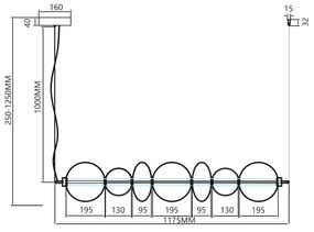 Závesné svietidlo Daphne, 7x grafitové sklenené tienidlo, b