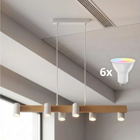 BRILAGI - LED RGBW Stmievateľný luster na lanku SELE 6xGU10/6,5W/230V biela/dub