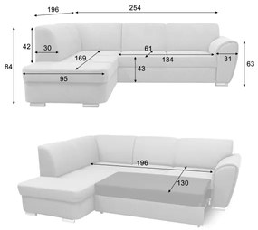 Rozkladacia rohová sedacia súprava v tvare L SERPA s úložným priestorom, ľavé prevedenie, sivá