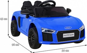 Ramiz Audi R8 batéria pre deti Modrá + Diaľkové ovládanie + EVA + Pomalý štart + MP3 LED