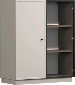 Vitrína Lorini 100 cm dvojdverová na sokli - kašmír / čierna úchytka