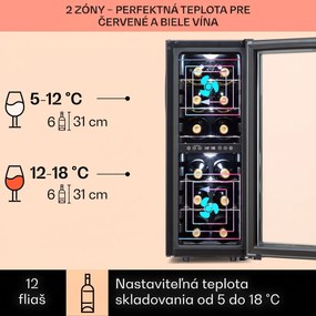 Klarstein Shiraz 12 Duo vinotéka 2 zóny 42L/12 fliaš 5-12 / 12-18 °C Touch