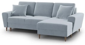 Svetlomodrá zamatová rozkladacia/s úložným priestorom rohová pohovka (pravý roh/s leňoškou) Kyoto – Cosmopolitan Design