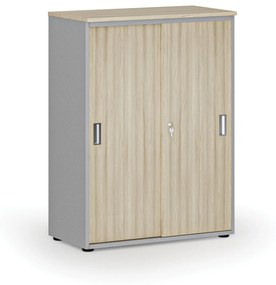 Kancelárska skriňa so zasúvacími dverami PRIMO GRAY, 1087 x 800 x 420 mm, sivá/dub prírodný