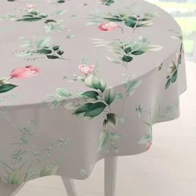 Biante Bavlnený okrúhly obrus Sandra SA-452 Ružové kvety na sivom Ø 80 cm
