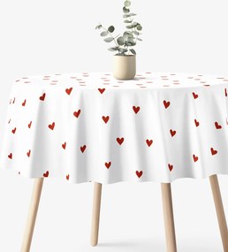 Goldea okrúhly obrus 100% bavlnené plátno - červené srdiečka na bielom Ø 140 cm