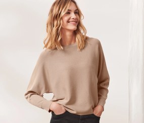 Pulóver z jemného úpletu, béžový