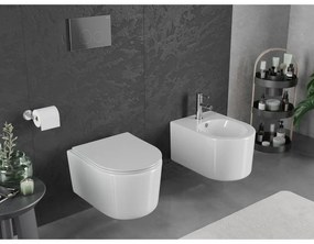 Mexen Sofia, závesná WC misa 490x360x355 mm, Rimless Tornádo + WC sedadlo z duroplastu, biela lesklá, 30540400T