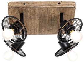 Priemyselné stropné bodové svetlo čierne s drevom 4-svetlo - Jasmine