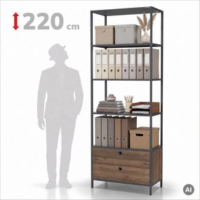 Regál so zásuvkami do kancelárie, na šanóny a dokumenty, otvorené police, kovový, antracitový/orech, 800x2200x400 mm: ARIEL Eco Design