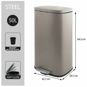 Spirella Akira 50 l odpadkový kôš s pedálom atichým zatváraním, matná šedo-hnedá farba, 50 l