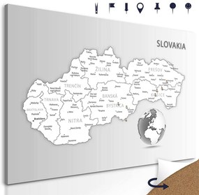 Obraz na korku podrobná mapa Slovenska v čiernobielom prevedení