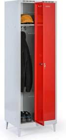 Plechová šatníková skrinka S8 na nohách, 2-dverová, 1950 x 600 x 500 mm, otočný zámok, červené dvere