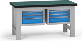 Pracovný stôl do dielne G8, 1500 x 750 x 800 mm, 2x kontejner, 6 zásuviek, modrá