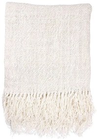 Krémový ľanový pled so strapcami Natural - 130 * 170 cm