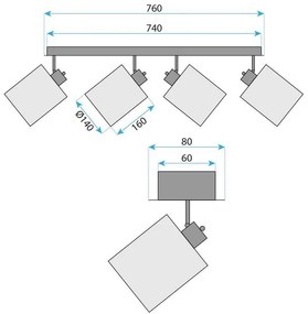 Toolight Toolight, stropné svietidlo 4xE27 APP1825-4W, čierna-hnedá, OSW-00624