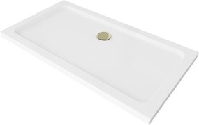 Mexen SLIM - Obdĺžniková sprchová vanička 130x70x5cm + zlatý sifón, biela, 40107013G