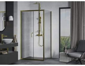Mexen Apia, sprchový kút s posuvnými dverami 95 (dvere) x 70 (stena) cm, 6mm číre sklo, zlatý profil, 840-095-070-50-00