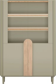 Vitrína Amilio 100 cm dvojdverová na nožičkách - eukalyptus / dub baltic dune / úchyty dub prírodný