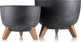 PLASTOVÝ KVETINÁČ ROSA LINEA SADA 2KS 15X24,3 CM+18,3X29,2 CM IMITÁCIA BETÓNU ČIERNA