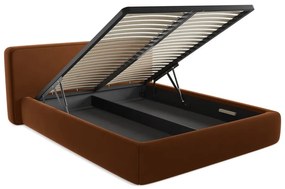Čalúnená dvojlôžková posteľ v terakotovej farbe s úložným priestorom s roštom 160x200 cm Kiana – Makamii