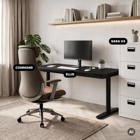 Elektrický písací stôl sit-stand so zásuvkou a bezdrôtovou nabíjačkou Qi čierny, 1600 mm: ELLIS