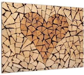 Sklenený obraz - Srdce z dreva (70x50 cm)