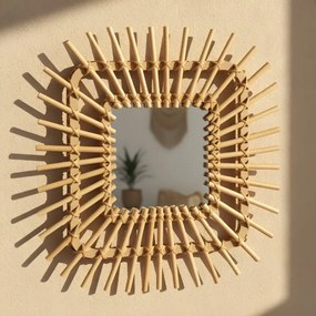 Tutumi Tutumi, nástenné zrkadlo Boho 45x45 cm QDJ071, svetlá hnedá, HOM-02818