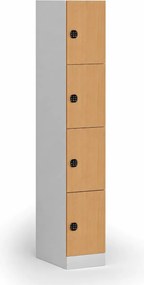 Šatníková skrinka S1 s úložnými boxmi, 4 boxy, 1850 x 300 x 500 mm, kódový zámok, laminované dvere, buk