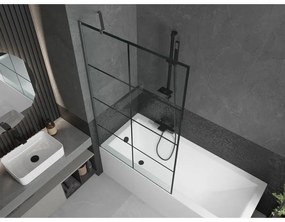 Mexen Next, 1-krídlová vaňová zástena 100 x 150 cm, 6mm číre sklo - čierny vzor, brúsený grafit, 895-100-000-00-77-66