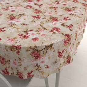 Biante Veľký dekoračný oválny obrus Leona LN-167 Plané ruže na béžovom 240x300 cm