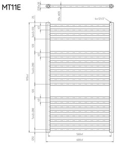 Mereo Mereo, Vykurovací rebrík rovný, 600x970 mm, 600 W, biely, elektrický, MER-MT11E