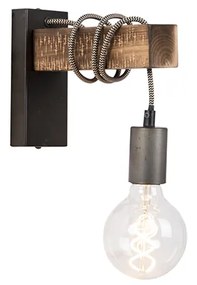 Inteligentná priemyselná nástenná lampa čierna s drevom vrátane wifi G95 - Gallow