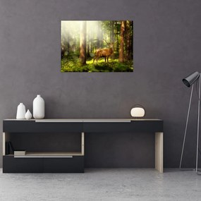 Sklenený obraz jeleňa v lese (70x50 cm)