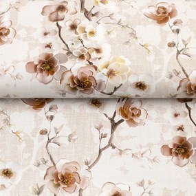 PVC obrus Hnedé kvety sakury na režnom PV-207 - metráž š. 140 cm