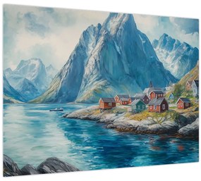 Sklenený obraz - Nórska dedinka (70x50 cm)