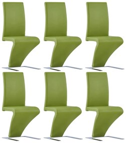 Jedálenské stoličky cikcakový tvar 6 ks zelené umelá koža