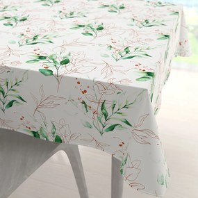 Biante Bavlnený štvorcový obrus Sandra SA-706 Zeleno-hnedé vetvičky s lístkami na bielom 110x110 cm