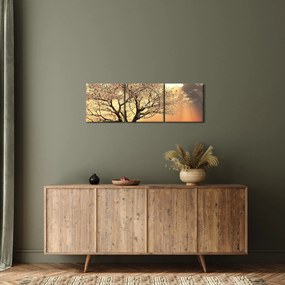 Obraz stromu na lúke (s hodinami) (90x30 cm)