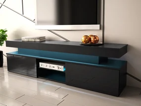 TV stolík/skrinka s LED osvetlením Lestirola 2D 190, Farba: čierna / čierny lesk