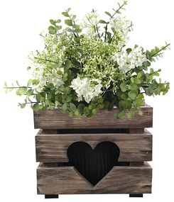 AMADEA Drevený obal na kvetináč so srdcom tmavý, 17x17x15cm Český výrobok