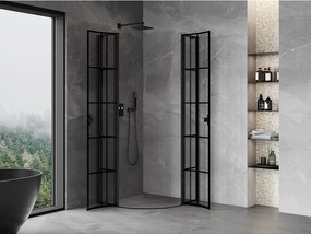 Mexen Mist L, štvrťkruhový sprchový kút s 2-krídlovými dverami, 80 x 80 cm, 8mm číre sklo, čierny profil, 8A32L-080-080-70-77