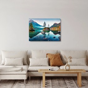 Sklenený obraz - Jazero Hintersee, Bavorské Alpy, Rakúsko (70x50 cm)