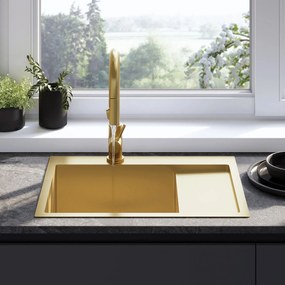 Rea Fin, 1-komorový oceľový drez 620x480x185 mm, zlatá matná, ZLE-06013