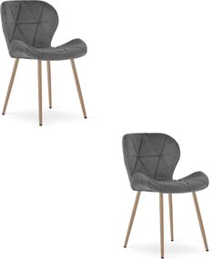 Set dvoch jedálenských stoličiek MANGO zamatové tmavosivé / hnedé nohy (2 ks)