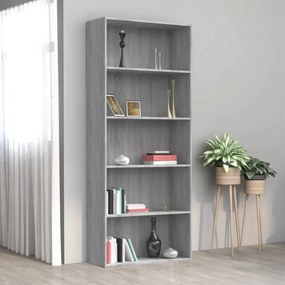5-poschodová knižnica sivá sonoma 80x30x189 cm spracované drevo