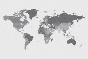 Tapeta detailná mapa sveta v čiernobielom prevedení - 150x100