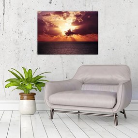 Sklenený obraz slnko za mrakmi (70x50 cm)