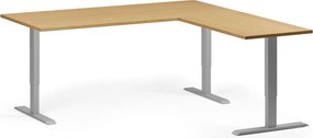 Výškovo nastaviteľný stôl, 180x180 cm, 3 motory, L/P, sivá podnož, buk
