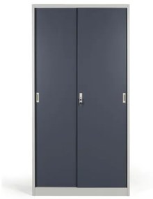 Kovová skriňa s posuvnými dverami, demontovaná, 4 police, 1000 x 1990 x 450 mm, tmavo sivá